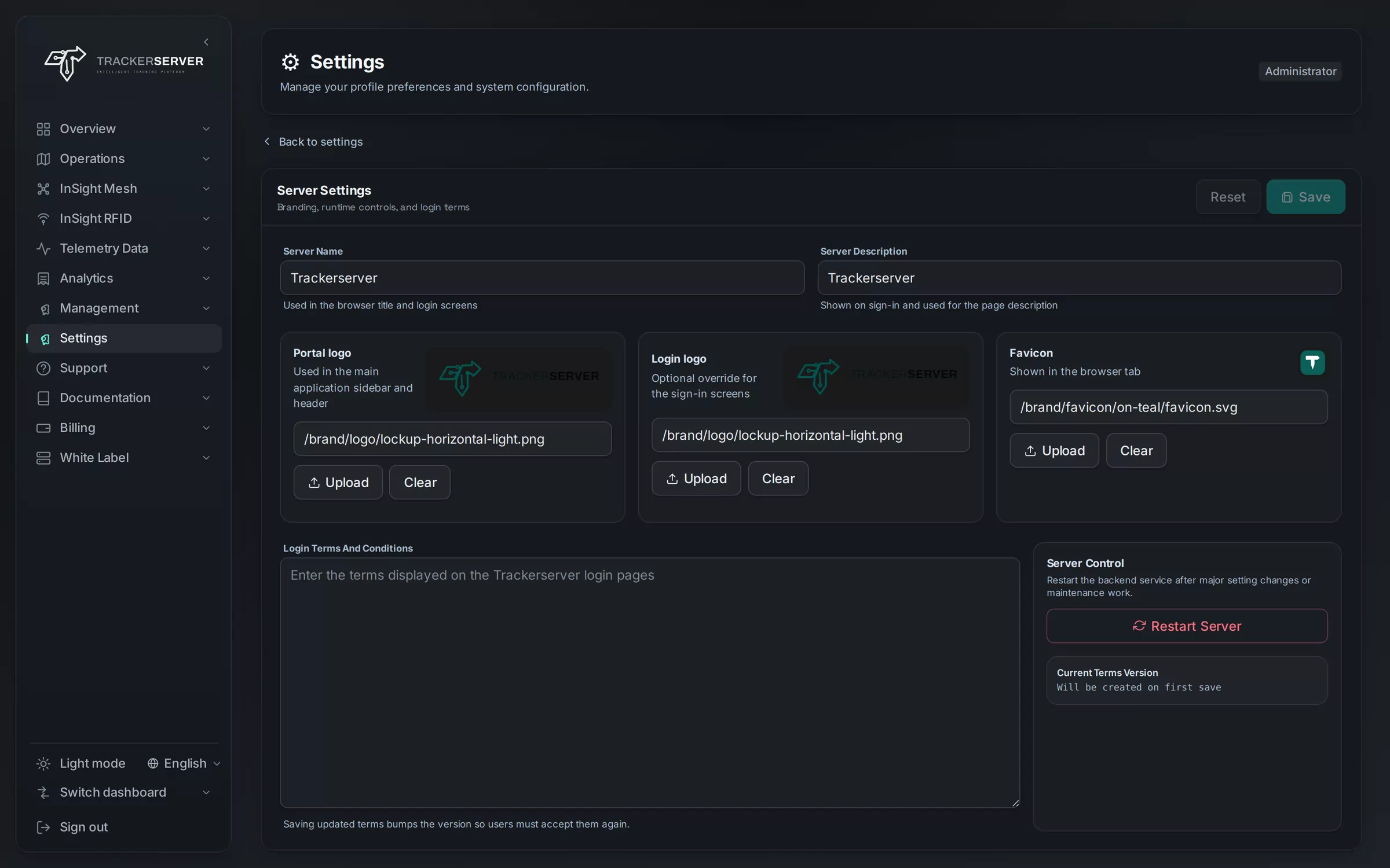 Trackerserver branding settings